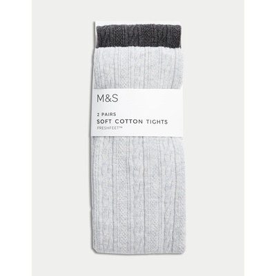 Marks & Spencer Комплект 2 бр. чорапогащи с плетен модел и висок процент памук (2-14 години) Marks & Spencer сив Marks & Spencer | Siv | Момчешки | 6-7 години