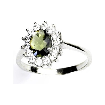 Čištín Zlatý prsten bílé i žluté zlato Kate přírodní vltavín čiré zirkony T 1507