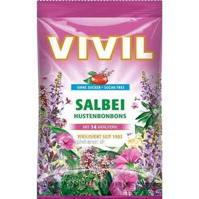 Vivil Husten drops s příchutí šalvěj a 14 bylinek bez cukru 60 g