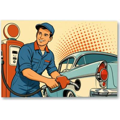 Plakát – Obsluha čerpací stanice u automobilu Bez rámu Ano Bez rámu 135 × 90 cm