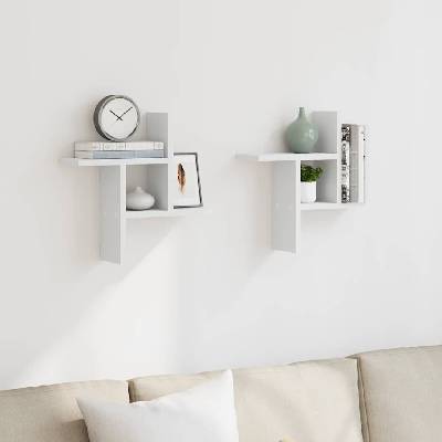 vidaXL Стенни рафтове, 2 бр, бели, 38x12x38 см, инженерно дърво (853245)