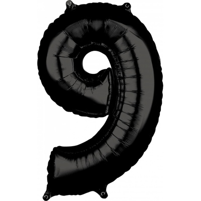Balónek fóliový číslo "9" černý 66 cm metalický