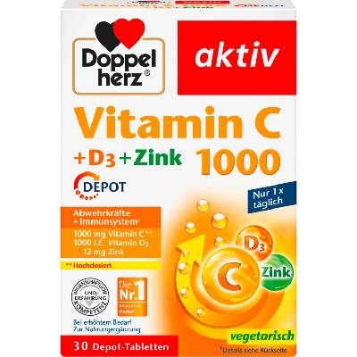 Doppelherz aktiv Vitamin C 1000 + D3 + Zink Depot - 30 таблетки