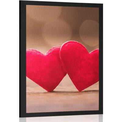 Plakát červená srdíčka na dřevěné textuře - 40x60 black