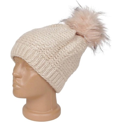 Бежова дамска шапка с помпон