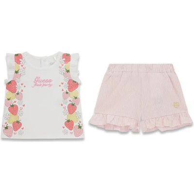 Guess Бял потник с ягодки и раирани къси панталони за бебе момиче Guess