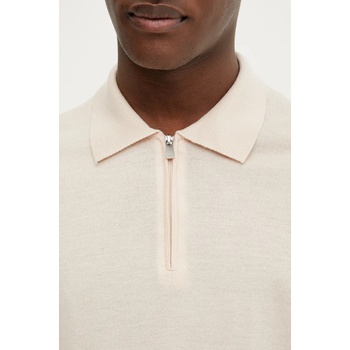 From Future Вълнена тениска с яка from future в бежово с изчистен дизайн mpp02710 (mpp02710)