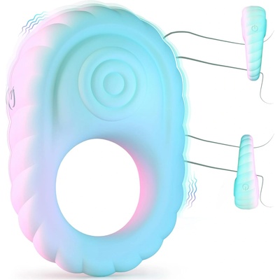 SuperLove Soft Liquid Silicone Vibrating Cock Ring with Buffer Rings Turquoise
