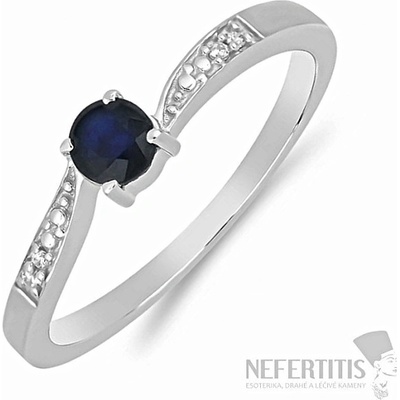 Nefertitis Prsten stříbrný s modrým safírem a zirkony 015992 SAF