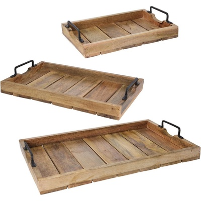 Home Styling Collection Dřevěný podnos - žebrovaný 3 ks A44710510 hnědá