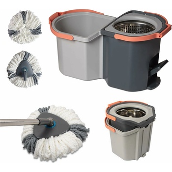 Pepita Spin Mop с педал, комплект за моп с 2 контейнера и въртяща се на 360° глава, +1 резервна глава (LV-A03-2)