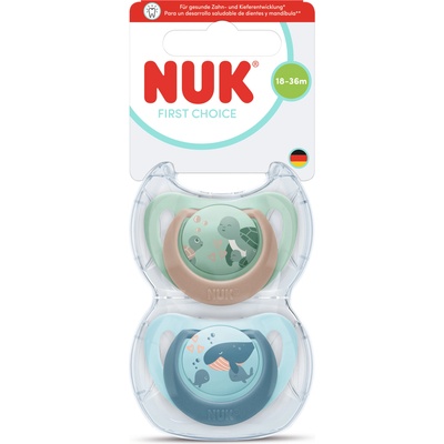 Nuk First Choice биберон залъгалка, силикон, 18+ мес. , 2 бр. , Костенурка/Кит (10177246)