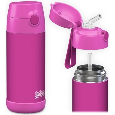 Jarlson Charli Dětská nerezová termoláhev s brčkem Magenta 350 ml