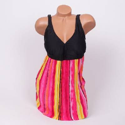 Танкини в черно с плисе в розово и жълто - чашка d/e