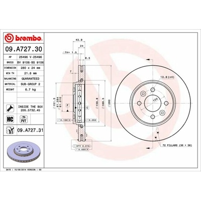 BREMBO brzdový kotúč 09.A727.31, súprava 2 ks