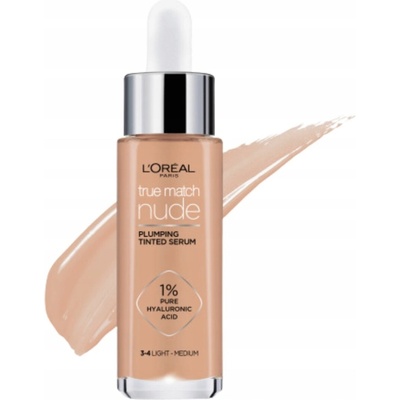 L'Oréal Paris True Match Nude Plumping Tinted Serum sérum pre zjednotenie farebného tónu pleti 3-4 Light Medium 30 ml