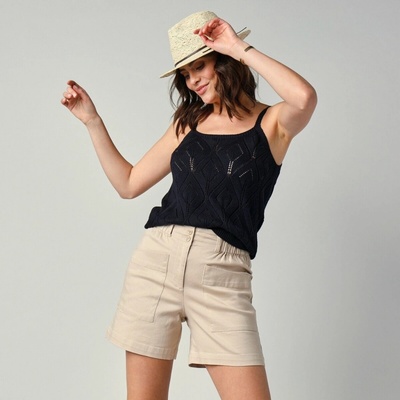 Šortky s vysokým pasem a našitými kapsami písková