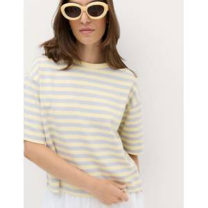Marks & Spencer Раирана тениска с квадратен крой от чист памук Marks & Spencer жълта Marks & Spencer | Zhalt | ЖЕНИ | XS