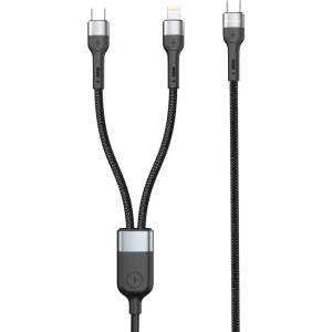 DeTech Кабел за данни DeTech DE-49CCL, 2 в 1, Type-C - Type-C, Lightning, 1.0m, Черен - 40514