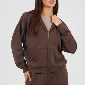 Brave Soul Дамска блуза Brave Soul BS Womens Zip Through Hooded Scuba Sweatshirt - Chocolate