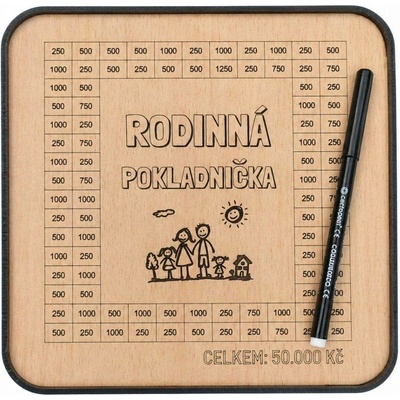 Mdeco Dřevěná pokladnička škrtací + fixa - Rodinná pokladnička - 20x20cm