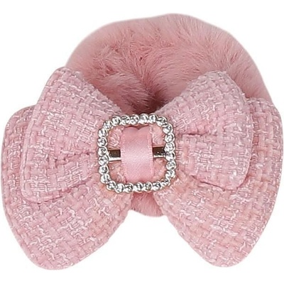 Пухкав ластик за коса в цвят пепел от рози с панделка