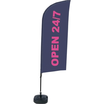 Jansen Display Kompletní sada reklamní vlajky ve tvaru křídla, Otevřeno 24/7, anglicky ECO, 1105 x 3300 mm