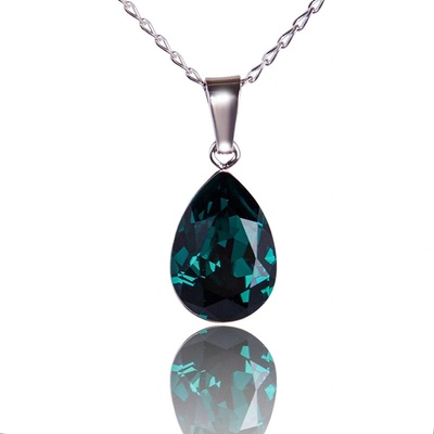 Swarovski Elements Pear rhodiovaný (přívěsek + řetízek) zelená slzička, kapka 54035.3 Emerald zelená