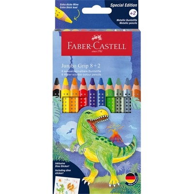 Faber-Castell Grip Jumbo Динозавър 8+2 триъгълни цветни моливи FC110922 (FC110922)