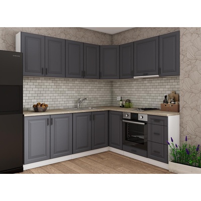 Ъглова кухня Soft premier 4 бял и МДФ графит