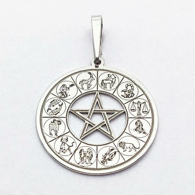 Zlato minerály Stříbrný přívěsek pentagram a znamení zvěrokruhu SP5981mn