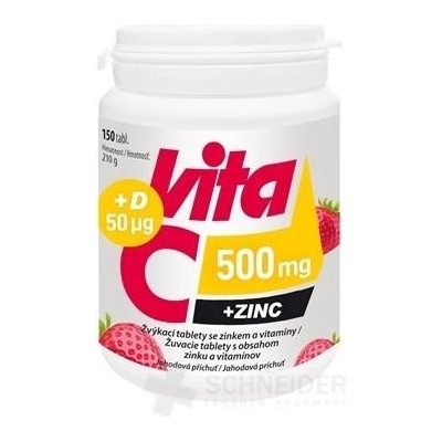 Vitabalans Vita C 500 mg + ZINC + D 50 µg žuvacie jahoda 150 tabliet