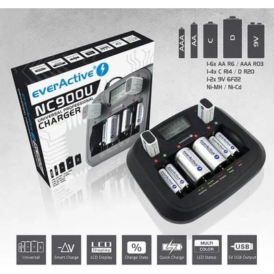 Everactive Зарядно у-во Universal Charger NIMH R6, 03, 14, 20, 22 с микропроцесор NC900U EVERACTIVE (5902020523581)