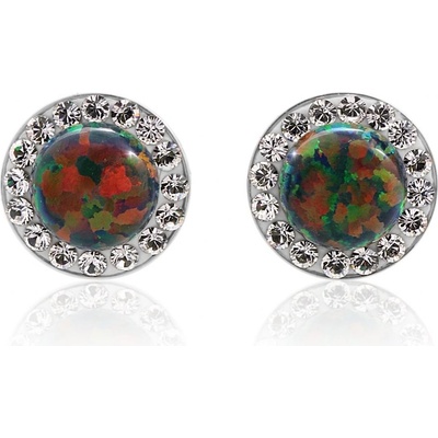 JSB Stříbrné pecky se zelenoměnivým opálem a krystaly Swarovski Elements Vitrail Medium Opal 15056
