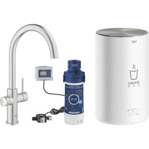 GROHE Кухненски смесител Grohe Red Duo, четкан хром, Supersteel тип C, чучур и бойлер, размер M (30083DC1)