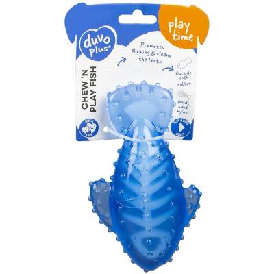 Duvo Plus Chew'N Play - Играчка за кучета от TPR и найлон във форма на риба, 16, 7Х9, 9Х6 см