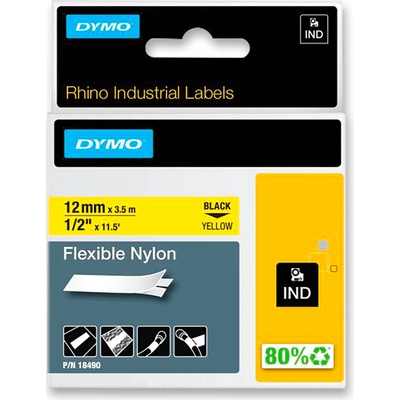 Dymo Rhino 18490 - nylonová flexibilní páska - černo-žlutá, 12 mm x 3,5 m