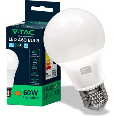 V-TAC E27 LED žiarovka 8,5W, 806lm, SAMSUNG chip, A60 Studená biela