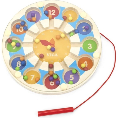 Viga Toys Дървен магнитен лабиринт с топчета, Viga - Часовник (44560)