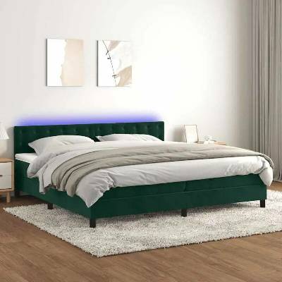 vidaXL 11461.3134666 Boxspring postel s matrací a LED tmavě zelená samet