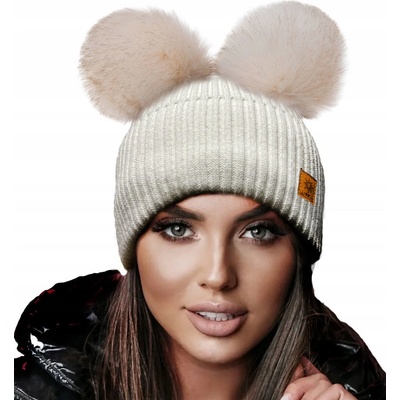 Fashionweek dámská zimní čepice se dvěma bambulkami WOOL2 Béžový