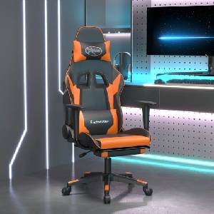 vidaXL Гейминг стол с опора за крака, черно и оранжев, изкуствена кожа (3143705)