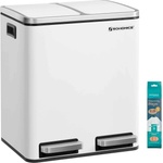 SONGMICS kitchen trash can, 2 x 15 liters, waste separation system 2 compartments, including 15 trash bags, trash can, pedal bin, recyclable waste, organic waste, soft close lid, cloud white LTB30WT (LTB30WT)