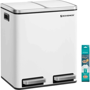 SONGMICS kitchen trash can, 2 x 15 liters, waste separation system 2 compartments, including 15 trash bags, trash can, pedal bin, recyclable waste, organic waste, soft close lid, cloud white LTB30WT (LTB30WT)