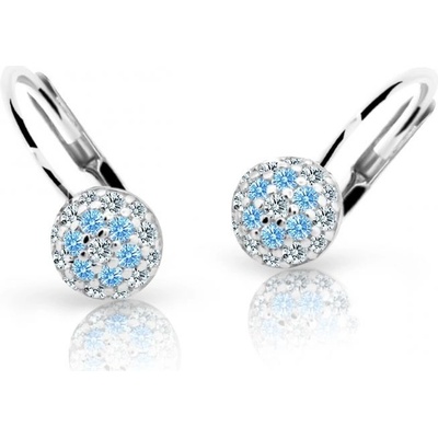 Danfil dětské náušnice C2150 z bílého zlata s kamínky Arctic Blue zapínání klapka