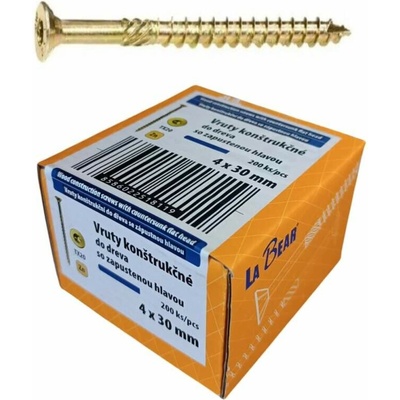 Konštrukčná skrutka TORX 4x30 mm – žltý zinok, 200 ks