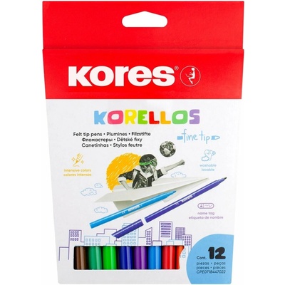 Fixy KORES KORELLO detské, tenký hrot, 12 farieb (29013)