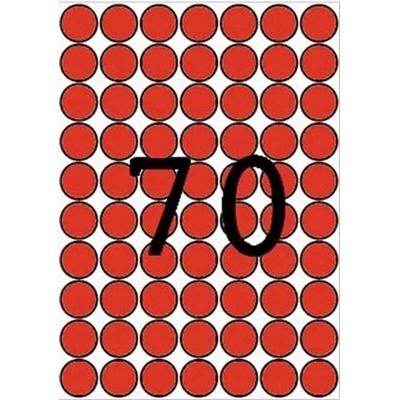 APLI Etikety, okrúhle, priemer: 19 mm, farebné, na liste formátu A5, APLI, červené, 560 etikiet/bal