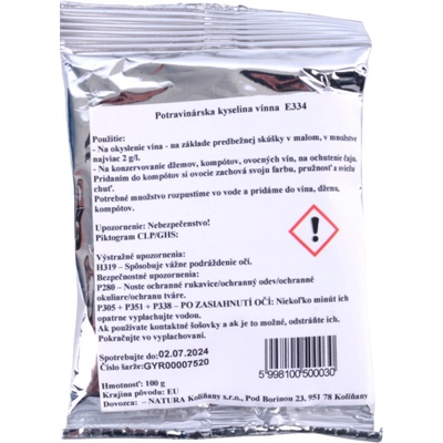 Kyselina vínna, potravinárska, 100 g