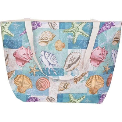 Плажна чанта в тюркоазено с рапани, миди и морски звезди